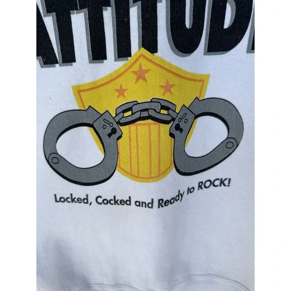 Vintage 90s Cop With An Attitude Crewneck Size XL Locked Cocked Ready To Rock